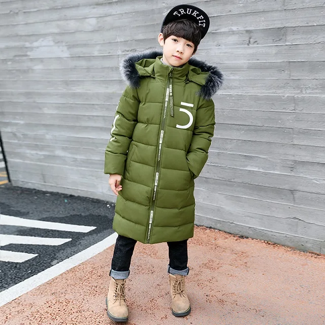 Зимнее плотное ветрозащитное теплое Детское пальто водонепроницаемая верхняя одежда для детей Детская одежда куртки для мальчиков для От 3 до 12 лет - Цвет: Армейский зеленый