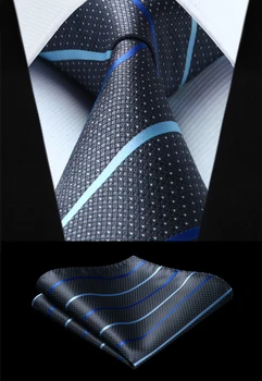 

Party Wedding Classic Fashion Pocket Square Tie Woven Men Tie Gray Striped Polka Dot Necktie Handkerchief Set#TS613A8S