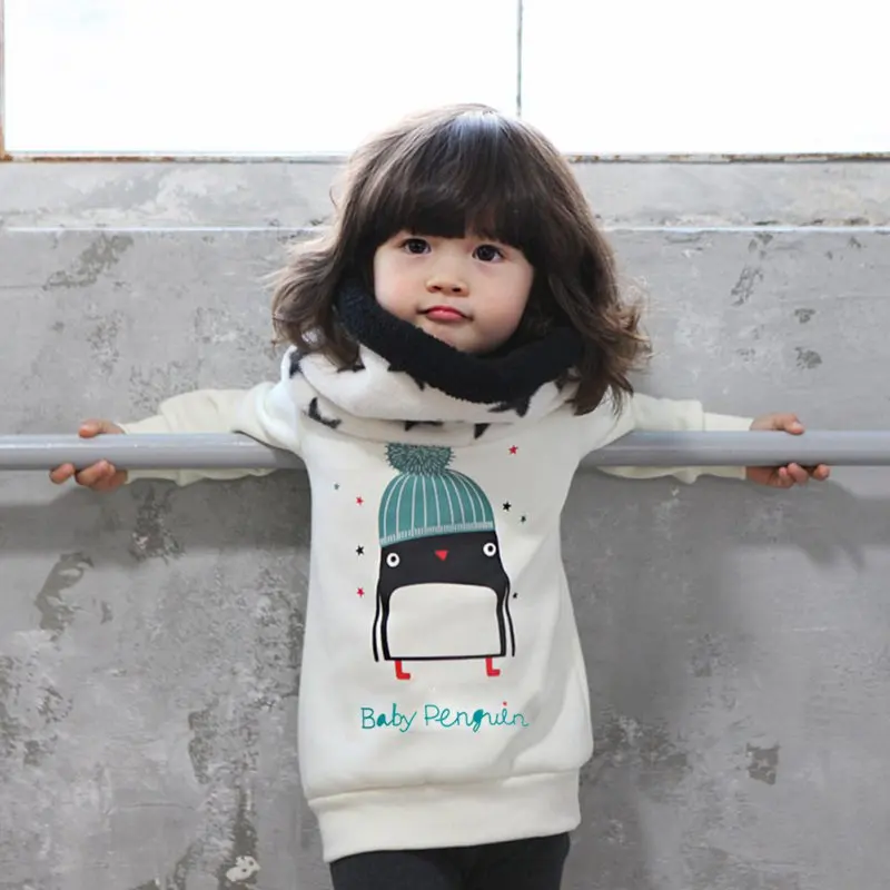 

Kids Clothes 2016 Autumn Baby Girl Cute Long Sleeve Pullover Winter Warm Penguin Pattern Girls Thicken Sweatshirt Hoodies 0-3Y