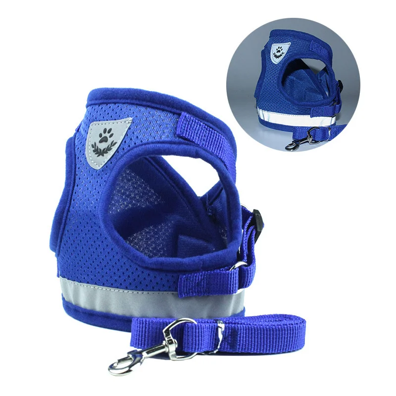 Nylon Dog Harness Leash Set Reflective Small Pet Puppy Cat Vest Harnesses Breathable Mesh Harness For Small Medium Dogs S-XL 