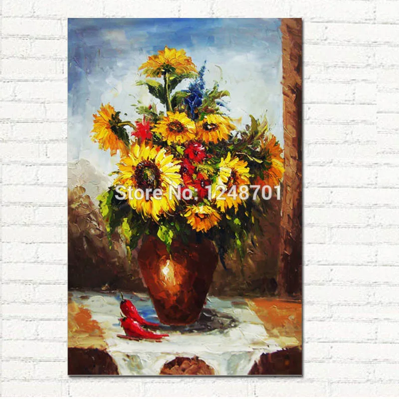 

handpainted sunflower Oil Painting Modern Thick Palette Knife Floral on Canvas 40x80cm