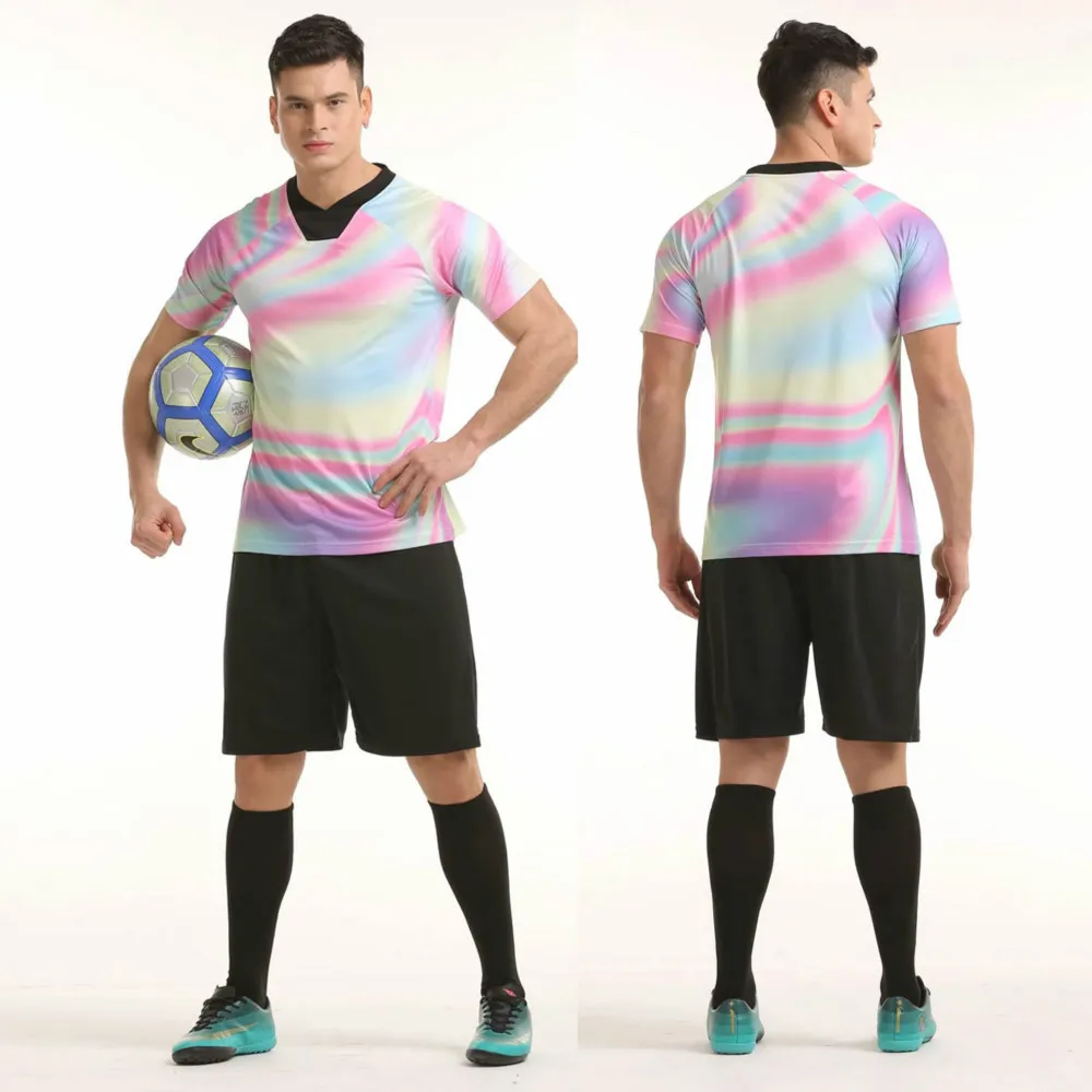 

2019 Soccer Set Jersey Sports Costumes for Men Adult Football Blank Kits Summer Cool Print Suits Training Clothing Sets Uniforms