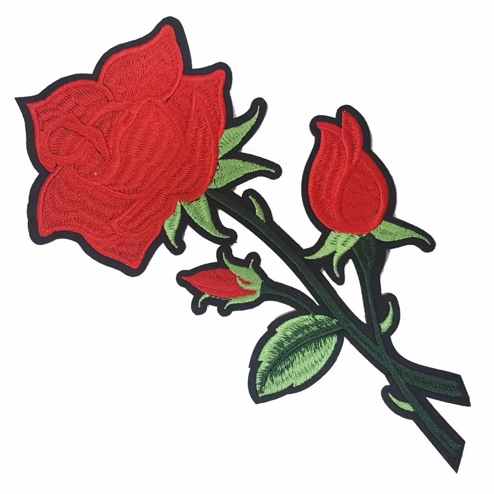 2 pcs Rose Flower Iron On Patches Embroidered Patch For Clothing Jean