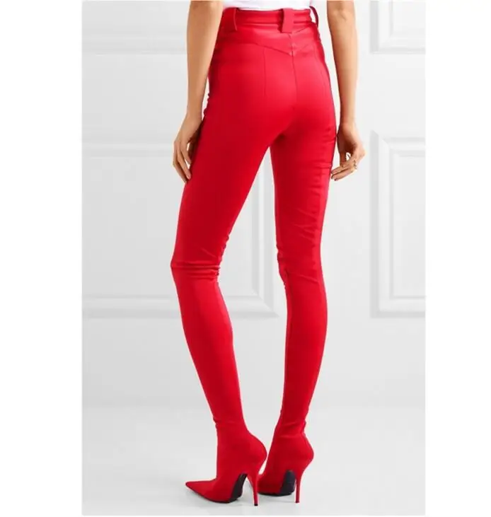 En Long Pointu Chaussette as Cuisse Picture Shows De Talons Femmes Bottes Tissu Shows Bout Hauts Style Satin Pantalon Stretch As Chaussures Haute Propriétaire wpqaStq