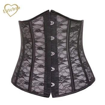 

Hot Floral Pattern Underbust Corset Top Sexy Lingerie Wedding corset corpetes e espartilhos sexy Black Seethrough