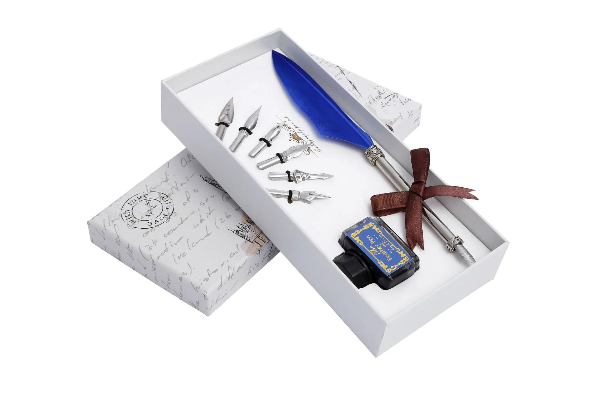 1 компл. Европейский стиль ретро перо ручка Набор Бизнес Подарочная авторучка окунутая чернилами каллиграфия ручка - Цвет: Синий