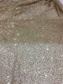 

Excellent gold design French net lace fabric with glitters for wedding/party dress UN88(5yards/pc) can make many color