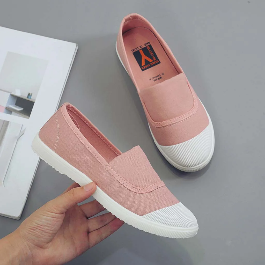 

MUQGEW Women Girls Round Toe Solid Women's Comfort Casual Loafers Singles Doug Canvas Shoes Zapatos Mujer #31