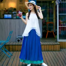 LYNETTE’S CHINOISERIE 2017 summer elegant color block national trend pleated bust skirt female