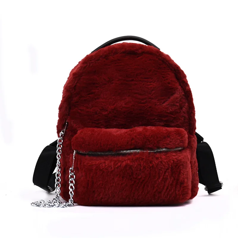 Женский рюкзак из искусственного меха, маленький красный рюкзак для путешествий, женский рюкзак на цепочке, высокое качество, женский рюкзак A2971 - Цвет: red