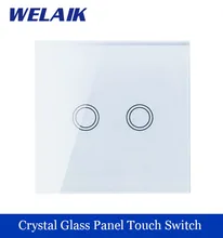 WELAIK Crystal Glass Panel Switch White Wall Switch EU Touch Switch Screen Wall Light Switch 2gang1way AC110~250V A1921XW/B