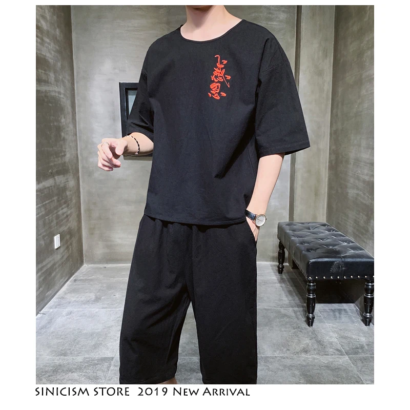 Sinicism Store 2020 летний мужской комплект из хлопка и льна в китайском стиле 2 предметов