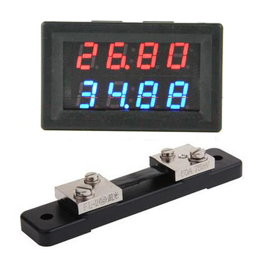 

DYKB DC 200V 0-50A WITH 50A 75mV Shunt Voltmeter Ammeter LED Dual Display for 12v 24v Car Voltage Current Monitor battery