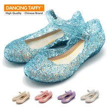 Обувь на плоской подошве с ПВХ детские сандалии для девочек, модное платье принцессы Косплэй обувь лето малыш туфельки Эльзы Chaussure Enfants Fille Sandalias