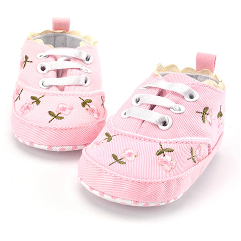 Baby Girls Shoes White Pink Floral Embroidered Soft Soles Shoes Prewalker Walking Toddler Casual Kids Shoes For Dropshipping