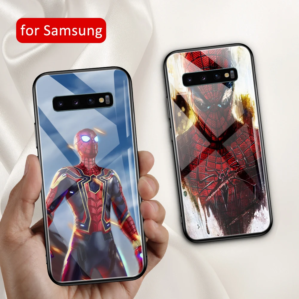 

For samsung s8 plus case Glass back cover case Marvel spiderman s10 case for Galaxy S8 S9 S10 plus Note 8 9 10 plus S10e lite
