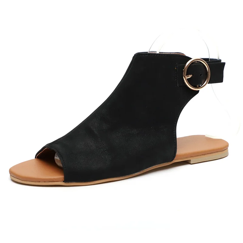 Сандалии с открытым носком в римском стиле; женские сандалии на плоской подошве; sandalia feminina; Повседневная пляжная обувь; женская летняя обувь; WSH3386 - Цвет: black