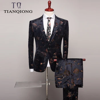 

Two Piece Men Slim Fit 2019 Wedding Suits Fashion Design Mens Floral Print Suits Party Dinner Prom Wear Latest Coat Pant Designs