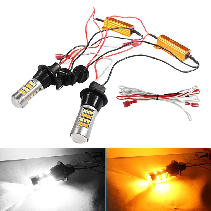 

1156 P21W LED BAU15S T20 W21W PY21W LED Canbus Light Dual Color No Error Car Turn Signal Light DRL White Amber 42 SMD 2Pcs