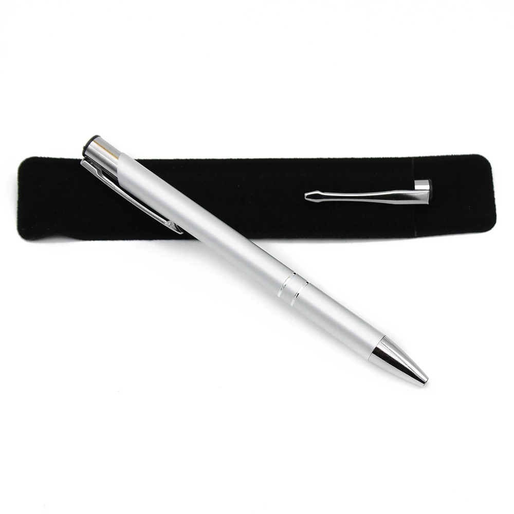 10 комплектов персонализированные индивидуальные роскошный Металл ручки свадебный подарок бизнес, логотип крещение для душа выгравированы с сумками - Цвет: Silver With Bag