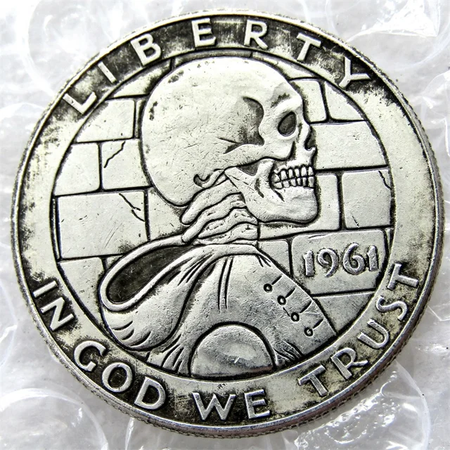 Special Price Hobo Creative 1961 Franklin Silver Half Dollar skull zombie skeleton hand carved Copy Coins