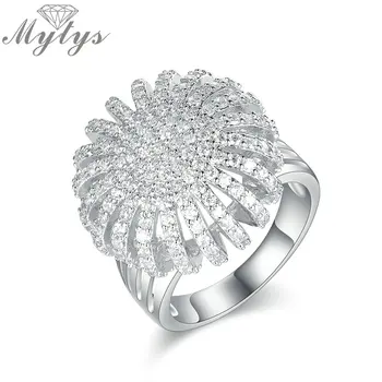 

Mytys White Gold Color Bridal Wedding Party Rings Silver Color Sparkling Crystal High Quality Ring for Women R1897