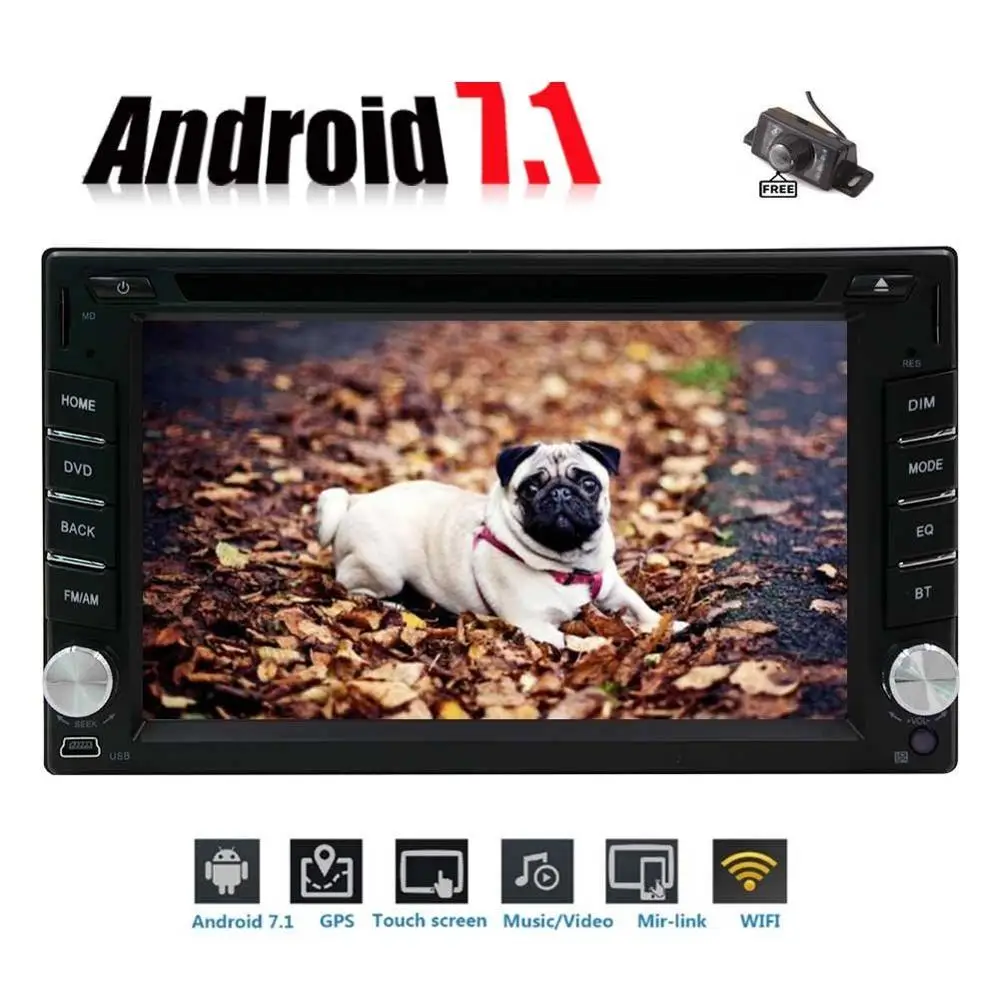 Camera+6.2'' Android 7.1 Double Din 8 Core WIFI Car DVD Player Stereo GPS Navigation support Bluetooth Mirror Link/USB/SD/OBD Camera+6.2'' Android 7.1 Double Din 8 Core WIFI Car DVD Player Stereo GPS Navigation support Bluetooth Mirror Link/USB/SD/OBD