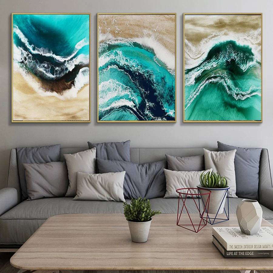 1 - Abstract Sea Waves Canvas Paintings Blue and White Canvas Art Pictures for Living Room Hall Home Decoration Posters and Prints
