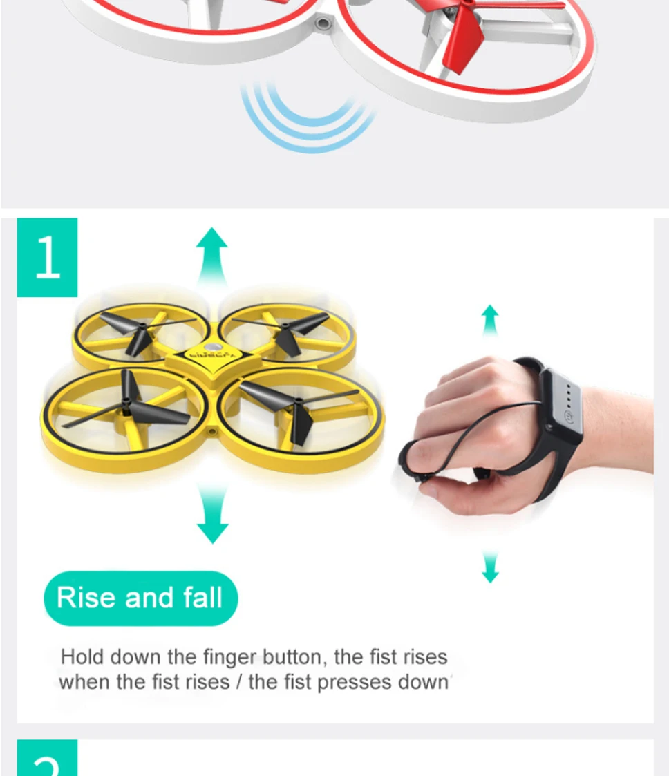 Мини-Квадрокоптер индукционный Дрон Смарт-часы с дистанционным зондированием жеста RC самолет НЛО соматосенсорные фосфоресцирующие взаимодействие RC игрушка