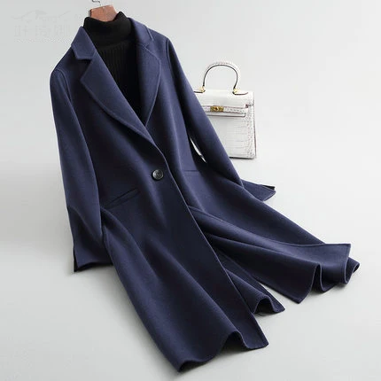 AYUNSUE abrigos de mujer invierno элегантный шерстяной пиджак женский длинный приталенный плащ пальто женские длинные куртки верхняя одежда LX2095 - Цвет: blue