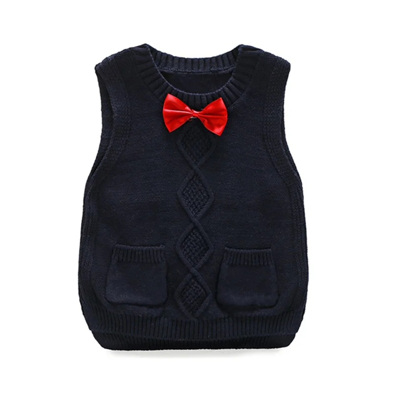 Soft Baby Boys Sweater Vest British Style Kids Pullover Bow Knitting