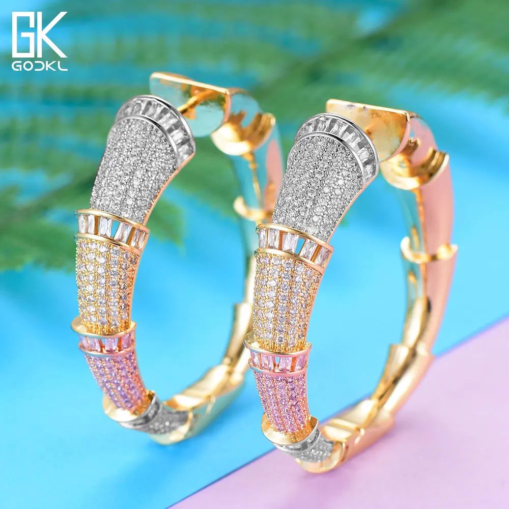 

GODKI Luxury Bamboo Knot Cubic Zirconia Statement Big Hoops Earrings For Women Wedding DUBAI Bridal Round Circle Hoop Earrings