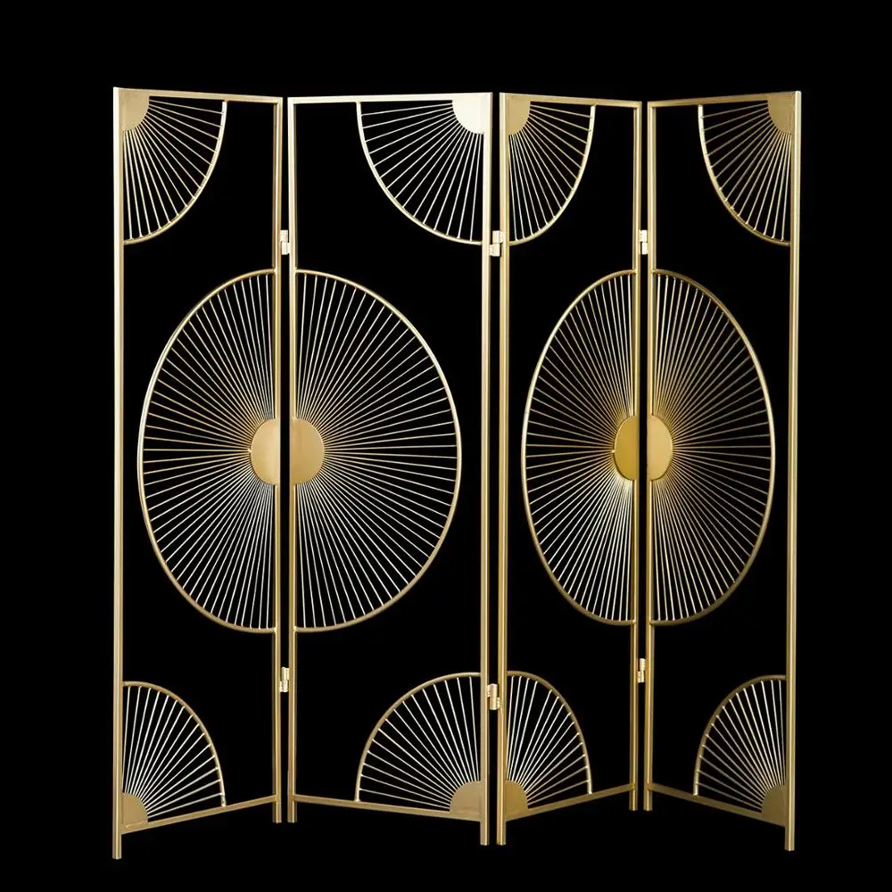 

165cm High Decorative Interior Gold Vanish Metal Wall Divider Panels / Foldable Metal Screens Byobu / Artisan Steel Screen Wall