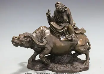 

Chinese Pure Bronze Founder of the Taoist school Lao Zi Ride Bull ox Statue