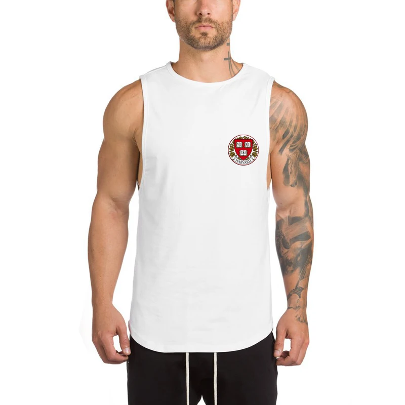 Harvard University Gym Shirts Men Short Sleeveless Running Shirt Workout Training Tees Fitness Tank Top Sportswear t shirts | Спорт и