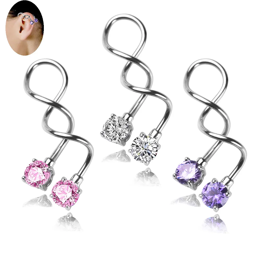 

1PC Twist Spiral CZ Ear Industrial Piercing Barbell 1.6*42mm Belly Button Ring Navel Piercing Nombril Ombligo Earring