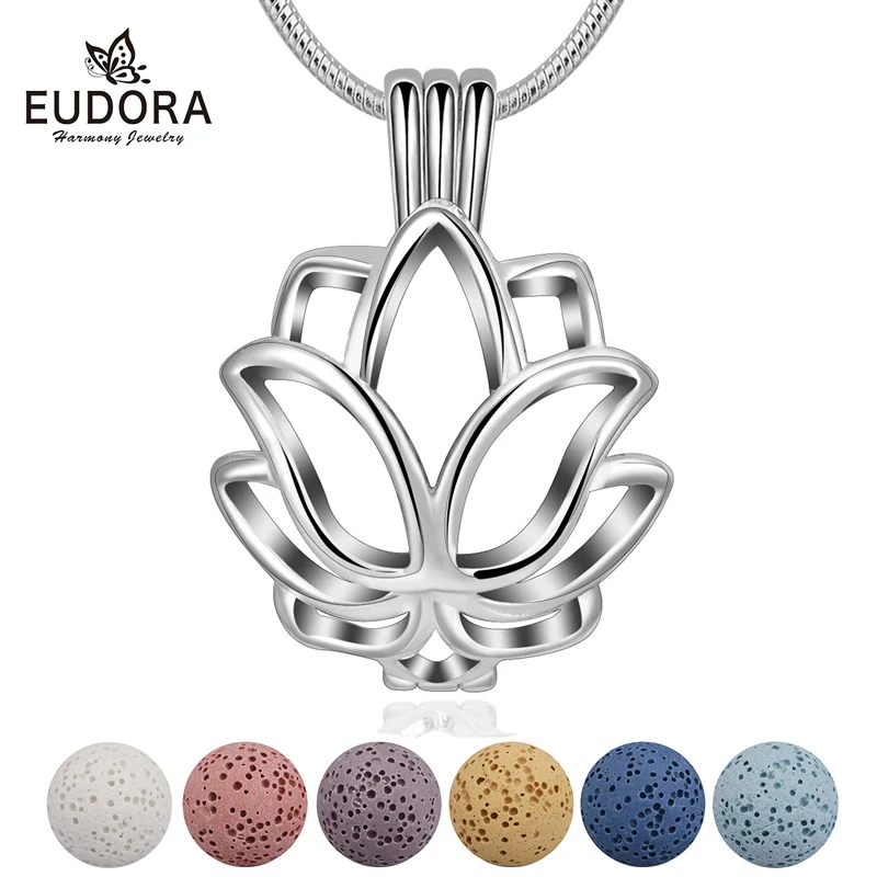 EUDORA 14 мм Lotus blossom Медальоны кулон ароматерапия медальон диффузор ожерелье fit камень из вулканической лавы мяч хорошее ювелирное изделие K325