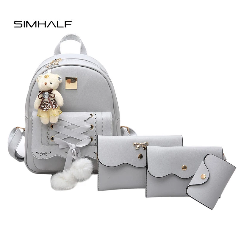 SIMHALF 5Pcs set PU Leather Mini Bow Women Backpack Cute School Bags For Teenage Girls sac
