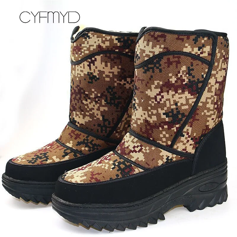

Platform shoes men boots winter with plush down hook & loop snow boots men waterproof increase non-slip mid-calf boot