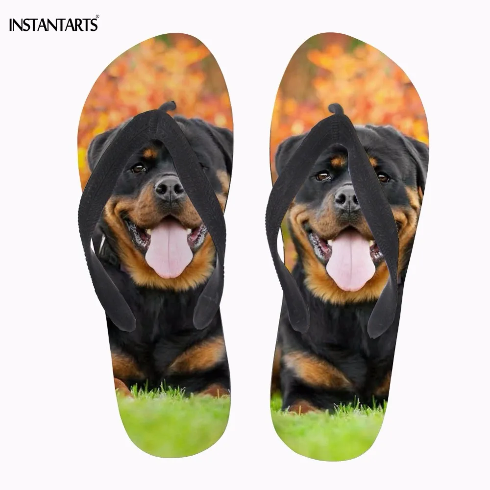 

INSTANTARTS Cute Puppy Rottweiler Print Woman Summer Flip Flops Casual Lightweight Sandals Flipflop Female Beach Slippers Loafer
