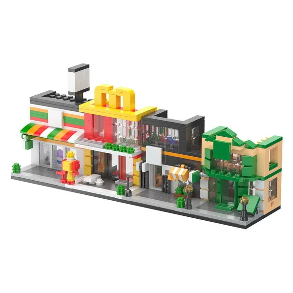 

3D Retail Stores Mini City Street Cafe Food Ice Cream Pizza Apple Shop Cartoon MOC Educational Building Blocks Legoingly Toys