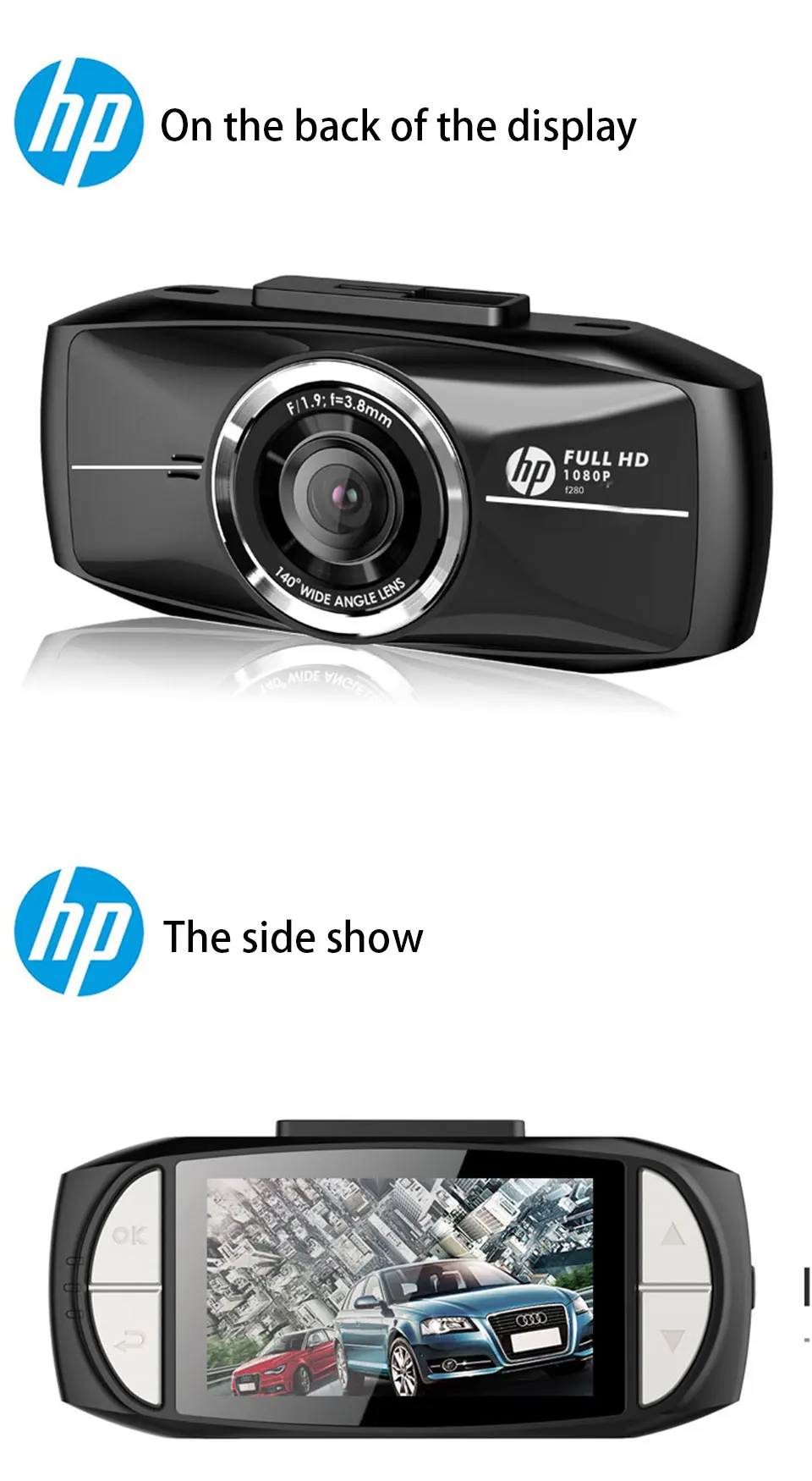 Hp Drive recorder HD ночного видения 1080P мини скрытый широкий угол анти-сенсорный фарфор обнаружения движения F280 Автомобильный видеорегистратор