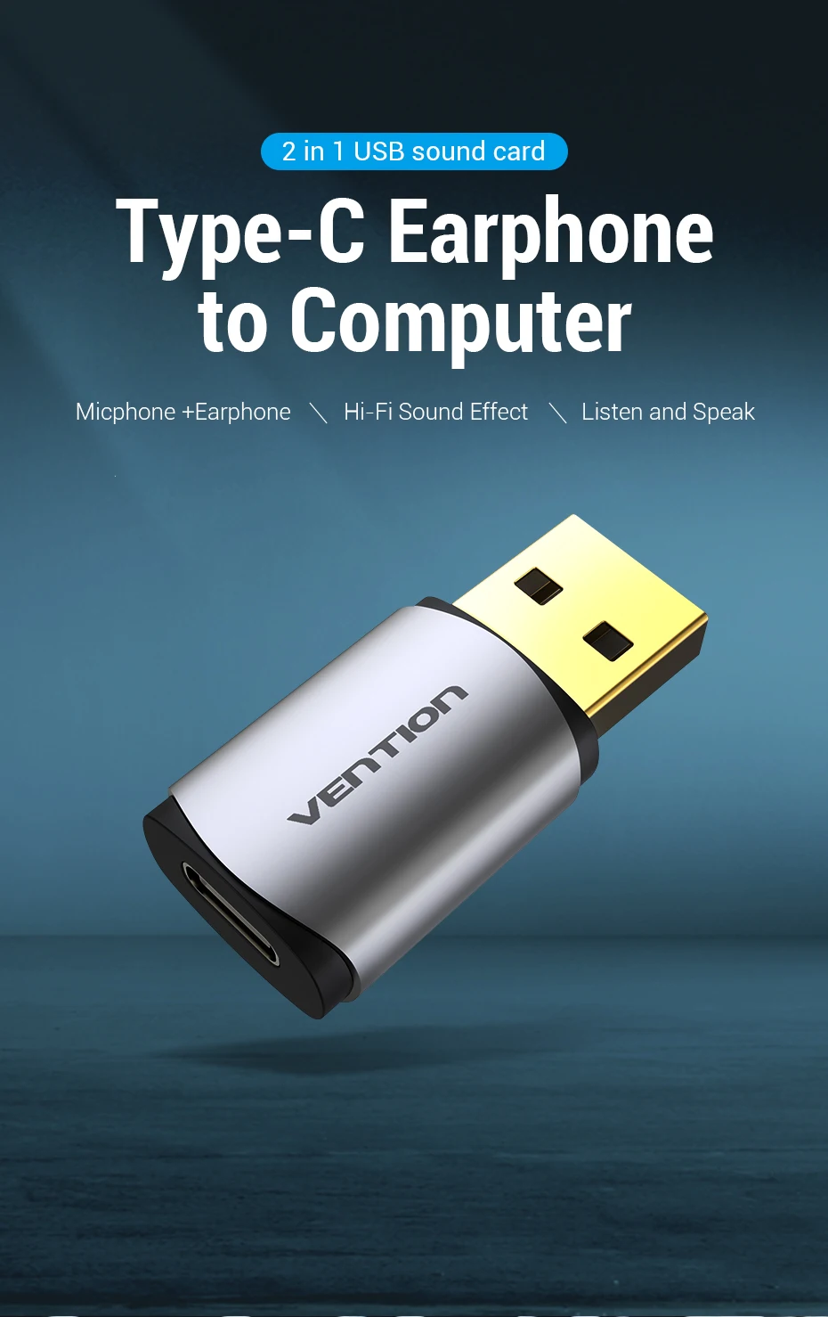 Vention новая внешняя USB звуковая карта USB к USB C аудио адаптер для наушников Звуковая карта для ноутбука PS4 usb type C звуковая карта