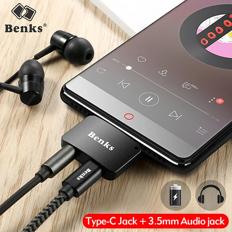 Benks usb type-C зарядное устройство адаптер кабель type C для AUX 3 5 мм разъем наушников