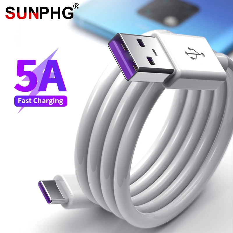 

SUNPHG 5A Type C Cable Supercharge USB C Fast Charging Cables for Huawei P30 P20 Pro Mate 20 Xiaomi Samsung Phone Charger Wire