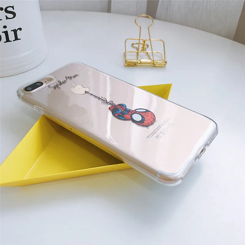 Чехлы для телефонов Чехол для iPhone 7 6 6S 8 Plus Человек-паук прозрачный мягкий TPU для iPhone XS MAX X XR Funda Coque