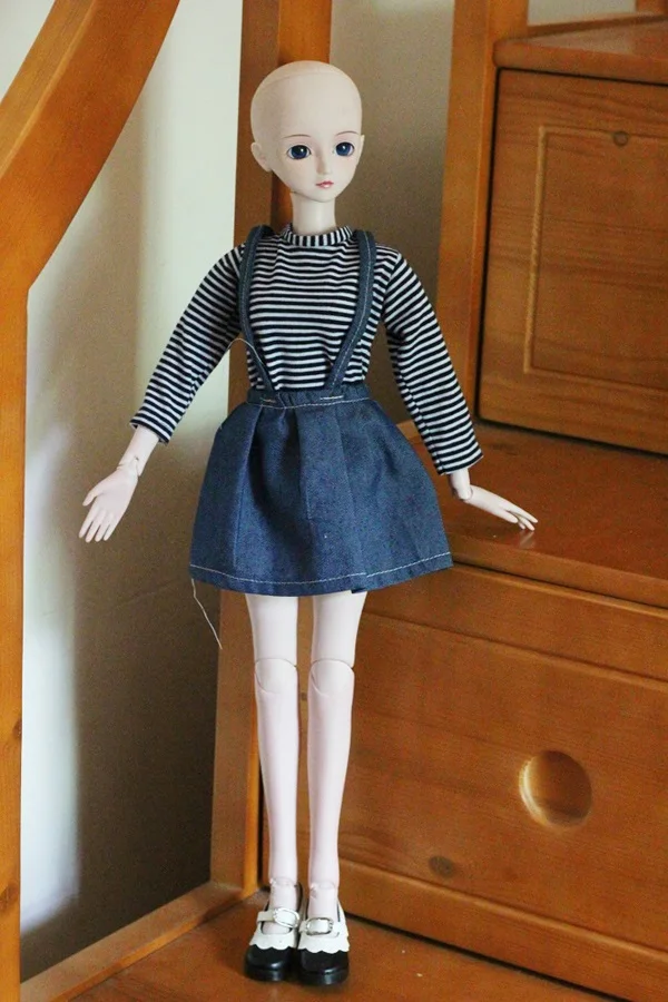 Полосатое платье на бретелях для куклы 60 см, Модная Джинсовая юбка, Одежда для куклы, длинная одежда принцессы с короткими рукавами, 1/3 аксессуары для кукол