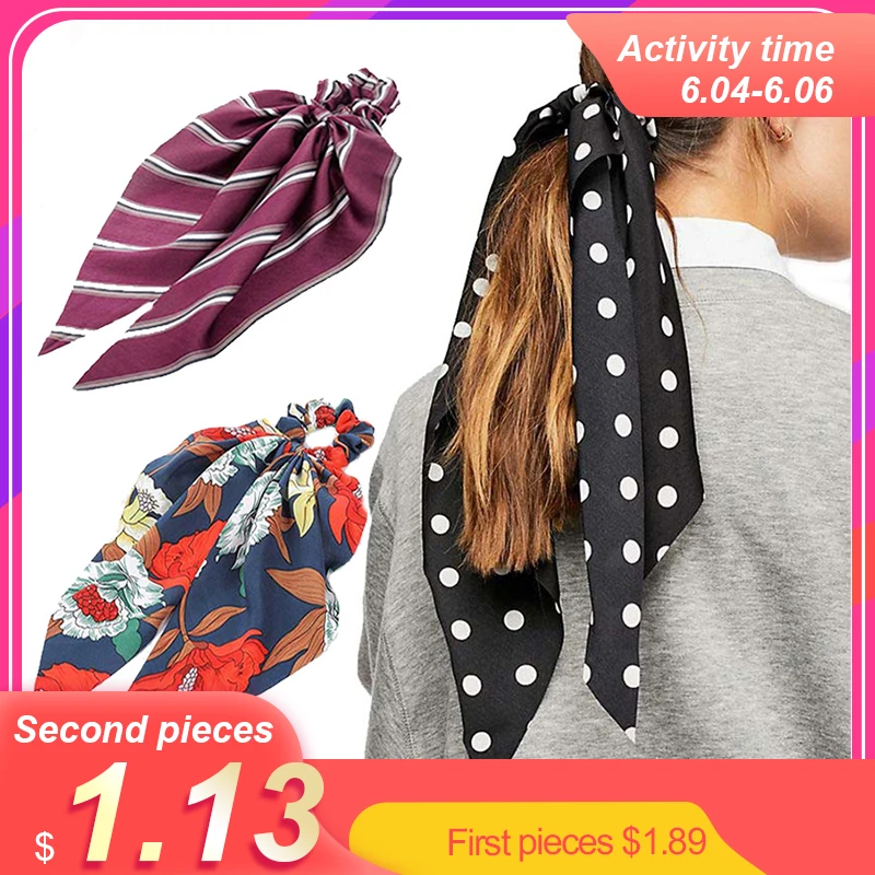 

Molans Solod Floral Girl's Hair Ribbons Boho Spot and Print Cute Elastic Hairband Rope for Women Hair Accessories
