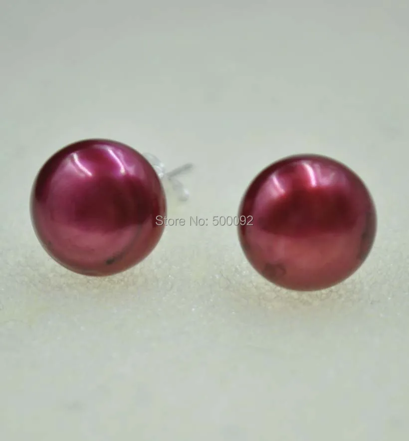 

Free shipping. 9mm button freshwater bright red pearl studs earring betterfiies