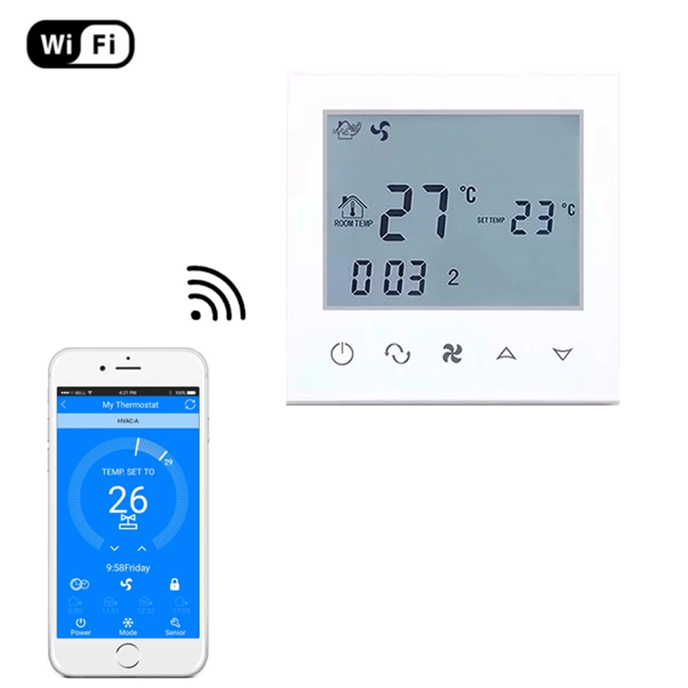Wifi Room Thermostat Fan Coil Units Central Air Conditioning System Fcu Temperature Controller Lcd Touch Screen Cooling Heating Temperature Instruments Aliexpress